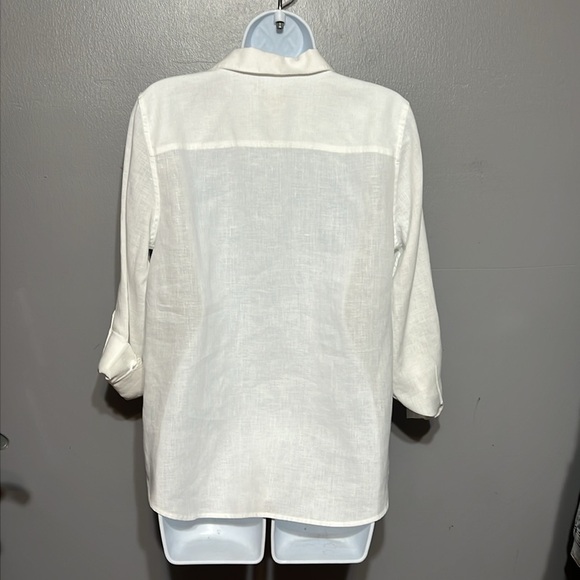 Chico’s Classic-Fit No-Iron Linen Shirt Long Sleeve Crisp White Button Up Top - Picture 12 of 13